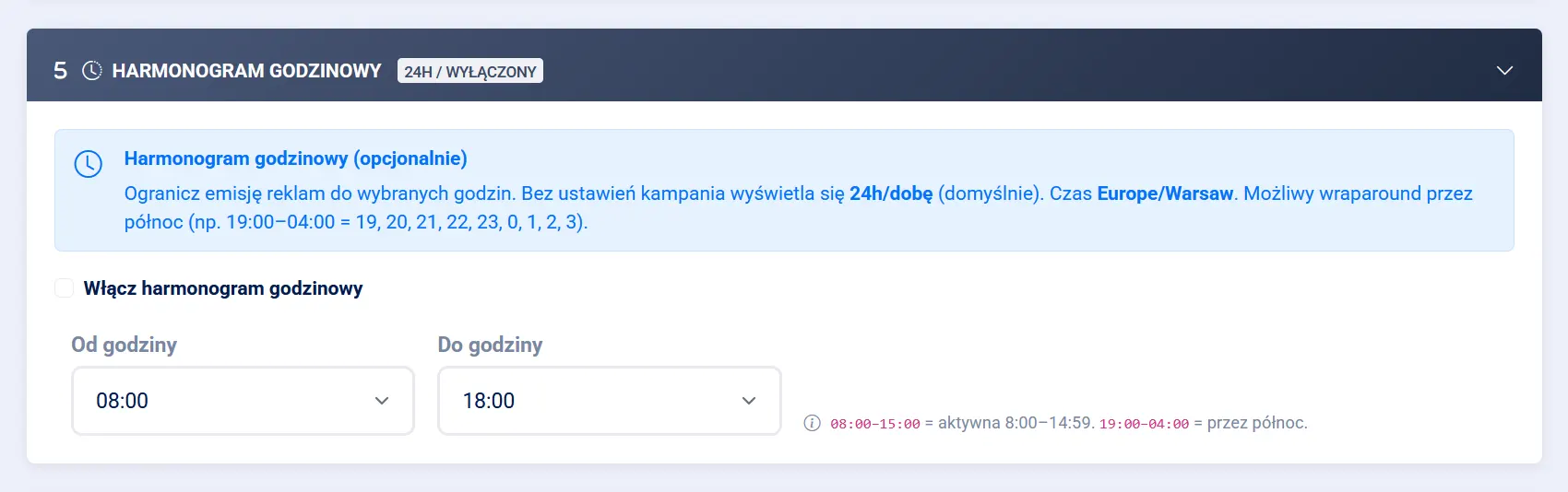 Harmonogram godzinowy